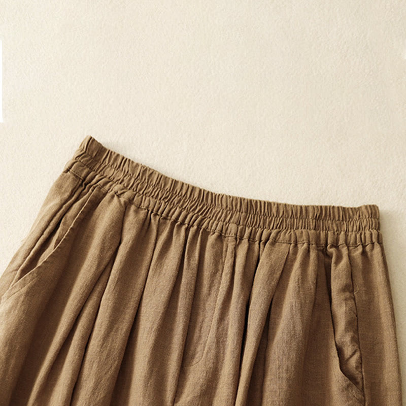 Buddha Stones無地 キャロット型 伸縮性ウエストバンド コットンリネン レディース ポケット付きパンツ - image 4