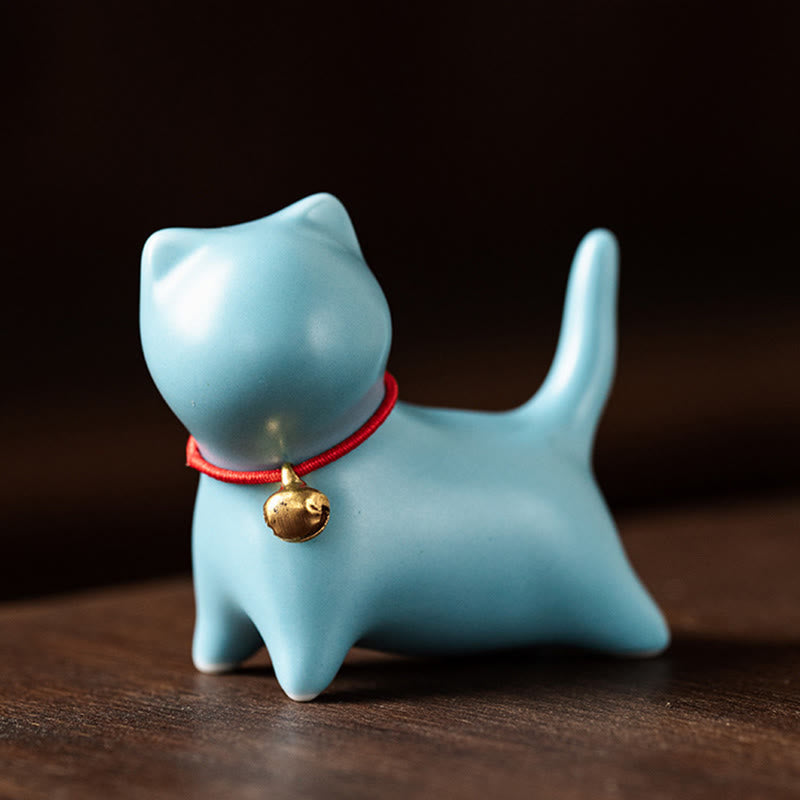 Buddha Stonesミニかわいい立ったり横たわったりの猫のティーペット陶器ホームデスクの置物装飾 - 立っている猫 5*2.5*4.5cm - 青 - image 13