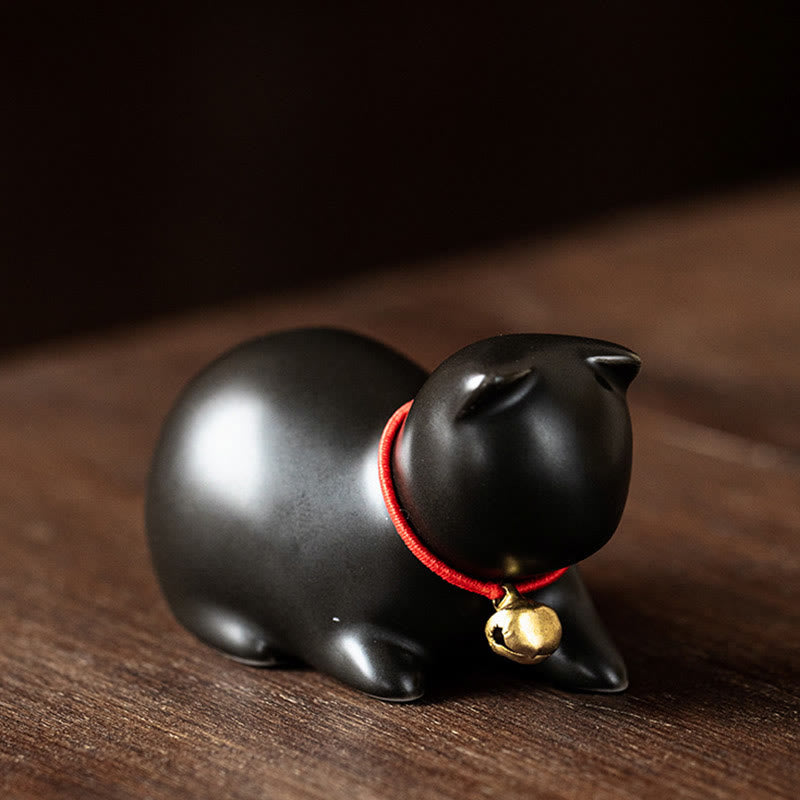 Buddha Stonesミニかわいい立ったり横たわったりの猫のティーペット陶器ホームデスクの置物装飾 - 横たわる猫 5*3*3cm - 黒 - image 25