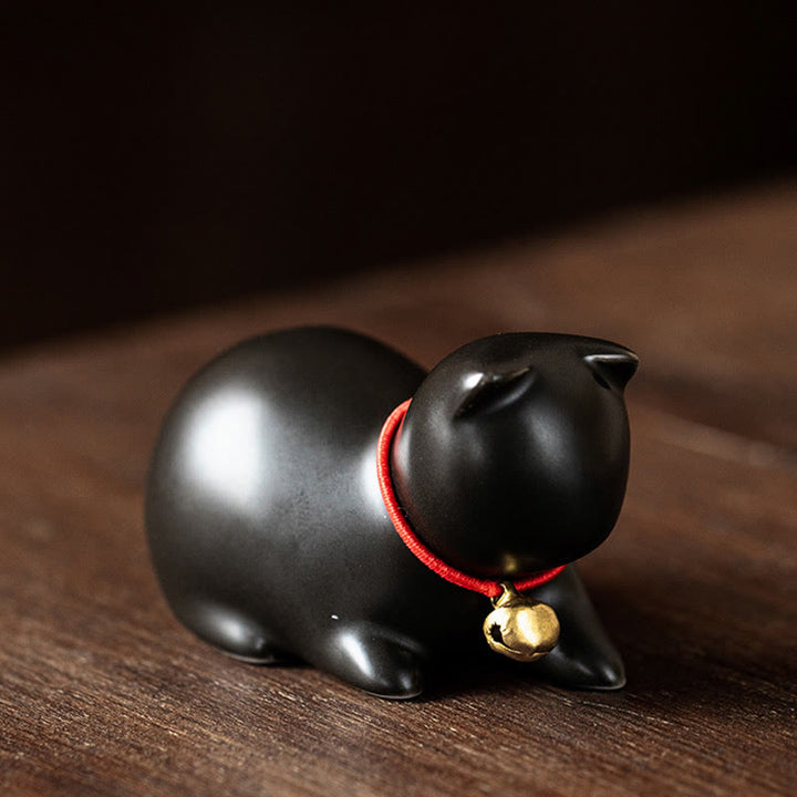 Buddha Stonesミニかわいい立ったり横たわったりの猫のティーペット陶器ホームデスクの置物装飾 - 横たわる猫 5*3*3cm - 黒 - image 25