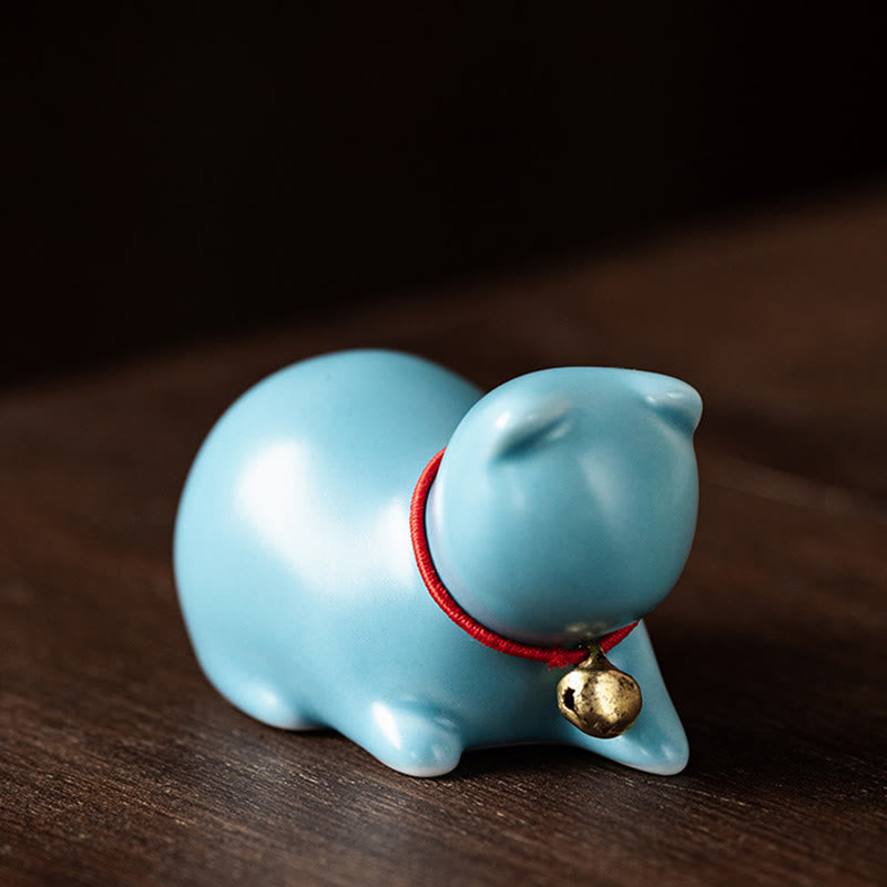 Buddha Stonesミニかわいい立ったり横たわったりの猫のティーペット陶器ホームデスクの置物装飾 - 横たわる猫 5*3*3cm - 青 - image 23