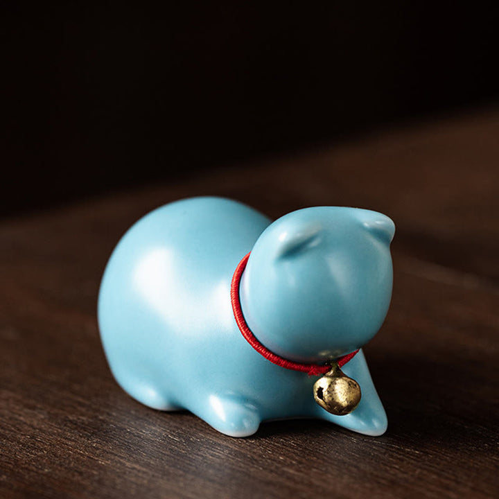 Buddha Stonesミニかわいい立ったり横たわったりの猫のティーペット陶器ホームデスクの置物装飾 - 横たわる猫 5*3*3cm - 青 - image 23