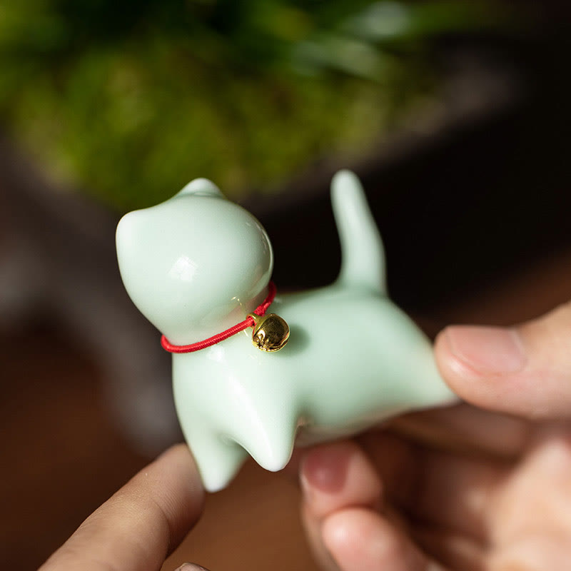 Buddha Stonesミニかわいい立ったり横たわったりの猫のティーペット陶器ホームデスクの置物装飾 - image 5