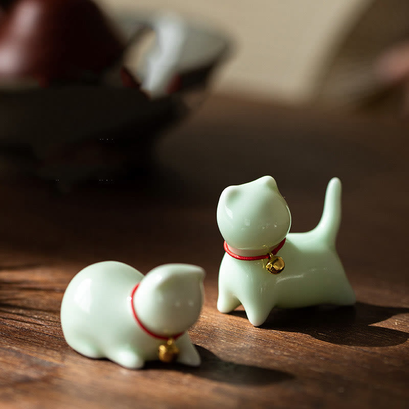 Buddha Stonesミニかわいい立ったり横たわったりの猫のティーペット陶器ホームデスクの置物装飾 - image 1