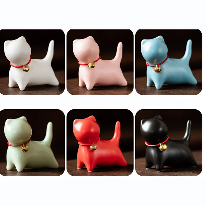 Buddha Stonesミニかわいい立ったり横たわったりの猫のティーペット陶器ホームデスクの置物装飾 - image 16