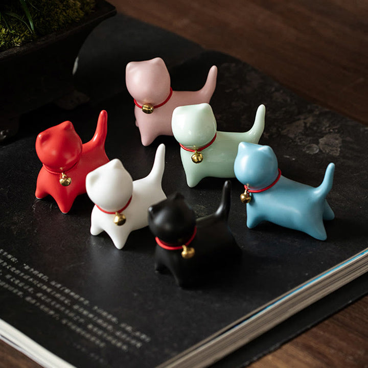 Buddha Stonesミニかわいい立ったり横たわったりの猫のティーペット陶器ホームデスクの置物装飾 - image 4