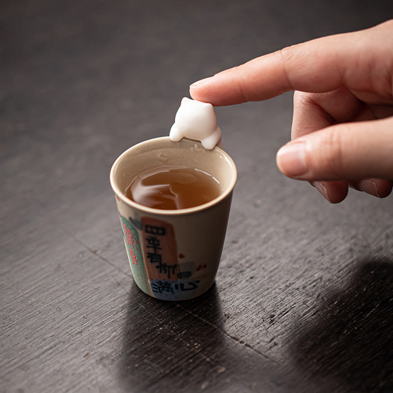 Buddha Stonesミニ吊り下げ白猫ティーペット陶器ホームデスク置物装飾 - image 10