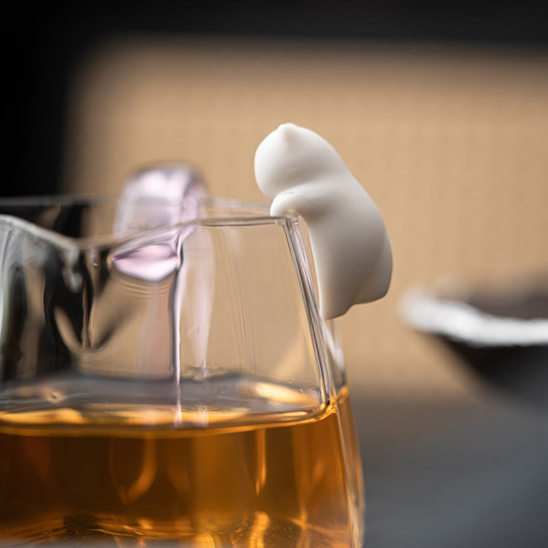 Buddha Stonesミニ吊り下げ白猫ティーペット陶器ホームデスク置物装飾 - image 2