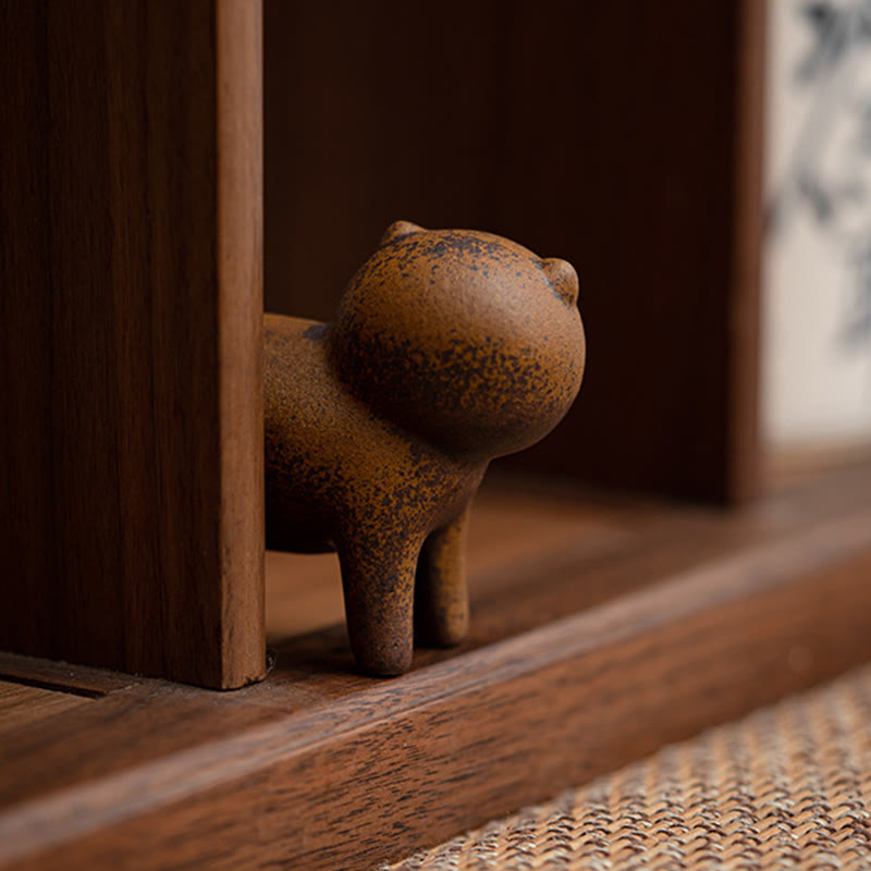 Buddha Stonesミニスタンディングキャット風水カエルヒキガエルティーペットセラミックホームデスク置物装飾 - image 6