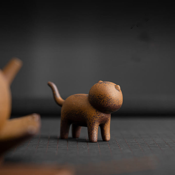 Buddha Stonesミニスタンディングキャット風水カエルヒキガエルティーペットセラミックホームデスク置物装飾 - 立っている猫 10.2×3.3×6.3cm - image 1