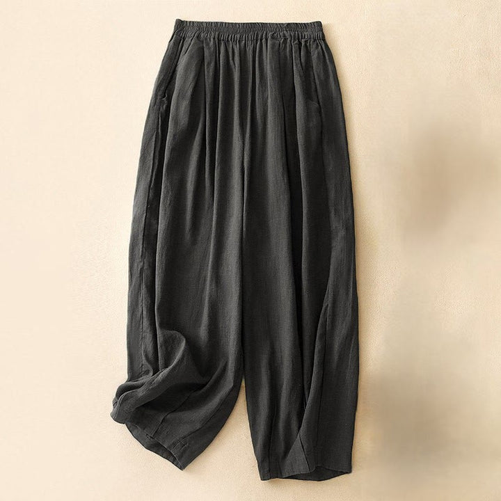 Buddha Stones無地 キャロット型 伸縮性ウエストバンド コットンリネン レディース ポケット付きパンツ - 黒 - US8-10，UK/AU12-14，EU40-42 (2XL) - image 9