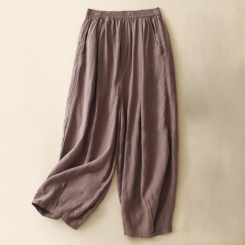 Buddha Stones無地 キャロット型 伸縮性ウエストバンド コットンリネン レディース ポケット付きパンツ - ロージーブラウン - US8-10，UK/AU12-14，EU40-42 (2XL) - image 14