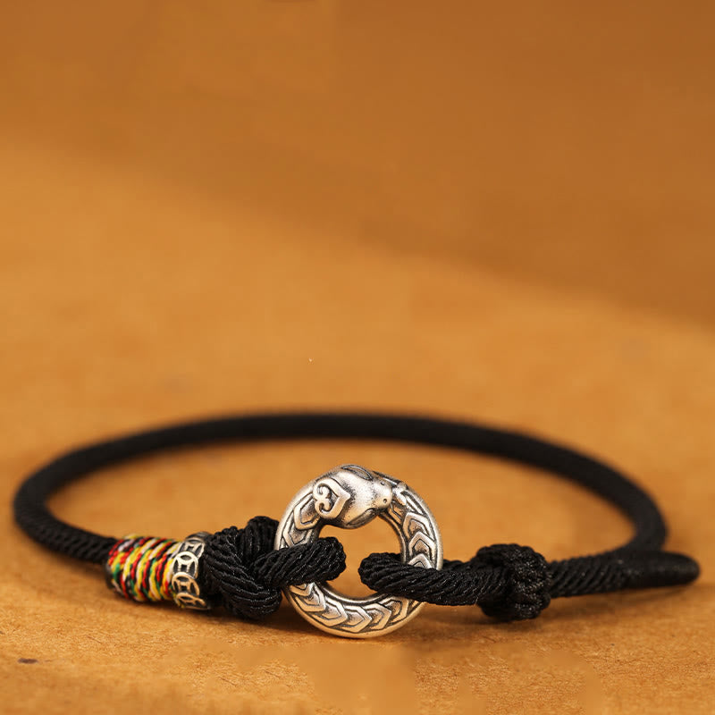 Buddha Stones赤い糸 999 スターリングシルバー 平和バックル コイン 蛇年 強さ ブレスレット