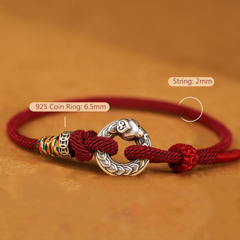 Buddha Stones赤い糸 999 スターリングシルバー 平和バックル コイン 蛇年 強さ ブレスレット