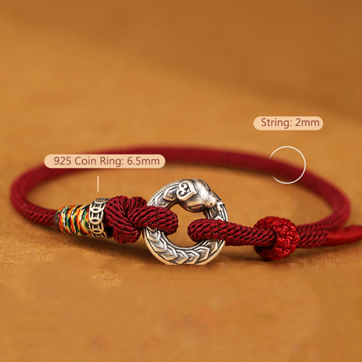 Buddha Stones赤い糸 999 スターリングシルバー 平和バックル コイン 蛇年 強さ ブレスレット
