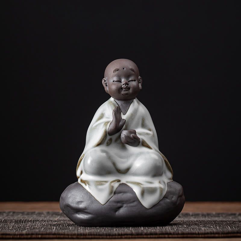 Buddha Stones小さな禅僧帽子ストレーナー 陶器製 ティーアクセサリー 置物 室内装飾 - モンク 9×12.2cm - image 4