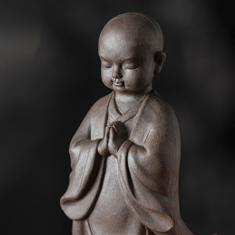 Buddha Stones小さな茶色の僧侶の帽子のストレーナー 陶器のティーアクセサリーの置物 禅の家の机の装飾 - image 7