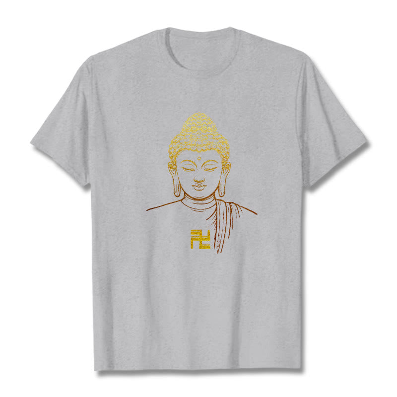 Buddha Stones卍柄 黄金仏 コットンTシャツ - ライトグレー - 2XL - image 18