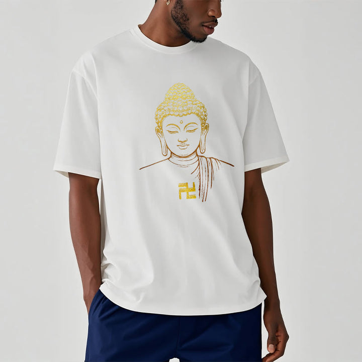 Buddha Stones卍柄 黄金仏 コットンTシャツ - image 3