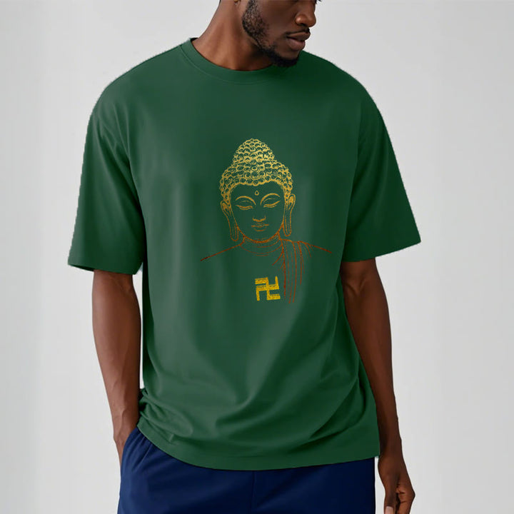 Buddha Stones卍柄 黄金仏 コットンTシャツ - image 9