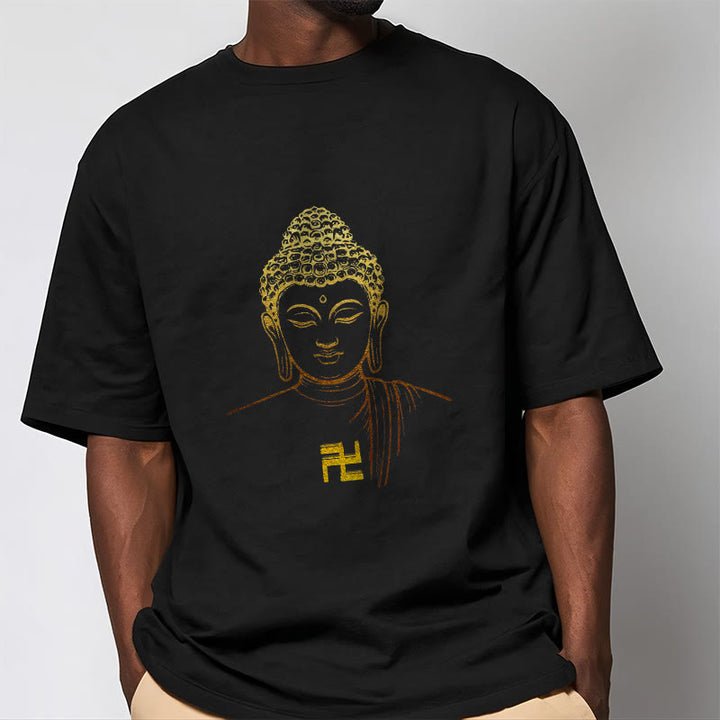 Buddha Stones卍柄 黄金仏 コットンTシャツ - image 5