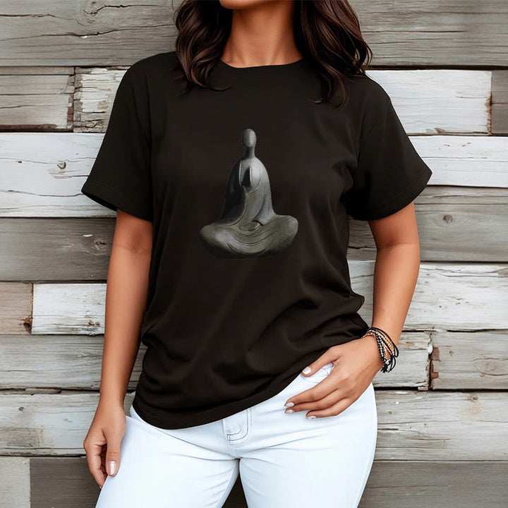 Buddha Stonesグレー無形の仏柄コットンTシャツ - image 10