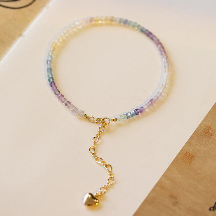 Buddha Stones2.5mm フローライト 極薄ビーズ 14Kゴールドメッキ 銅製 ハートパワーブレスレット