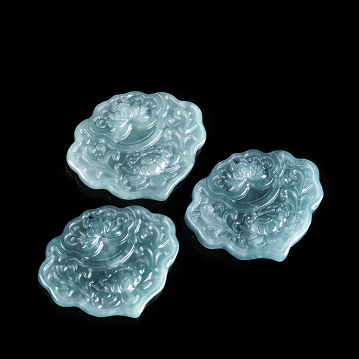 Buddha Stones蓮の模様 彫刻 翡翠 豊穣 繁栄 ネックレス ロープペンダント