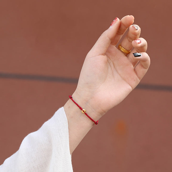 Buddha Stones999ゴールド 小さな平和のお守りチャーム赤紐守護 幸運 編み込みブレスレット アンクレット - image 4