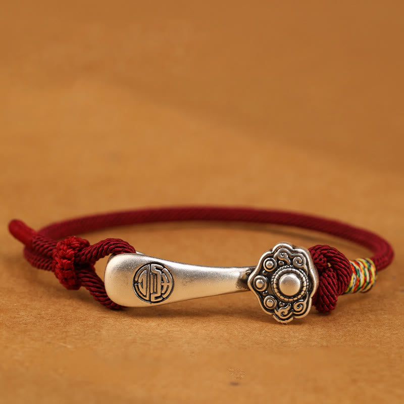 Buddha Stones999 スターリングシルバー 如意棒 紐 保護 編み込み ブレスレット - 濃い赤色のロープ - 19～21cm - image 1
