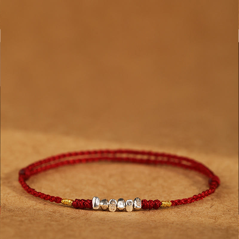 Buddha Stones925スターリングシルバー ストリング プロテクション 幸運 超薄型 編み込みブレスレット アンクレット - image 3