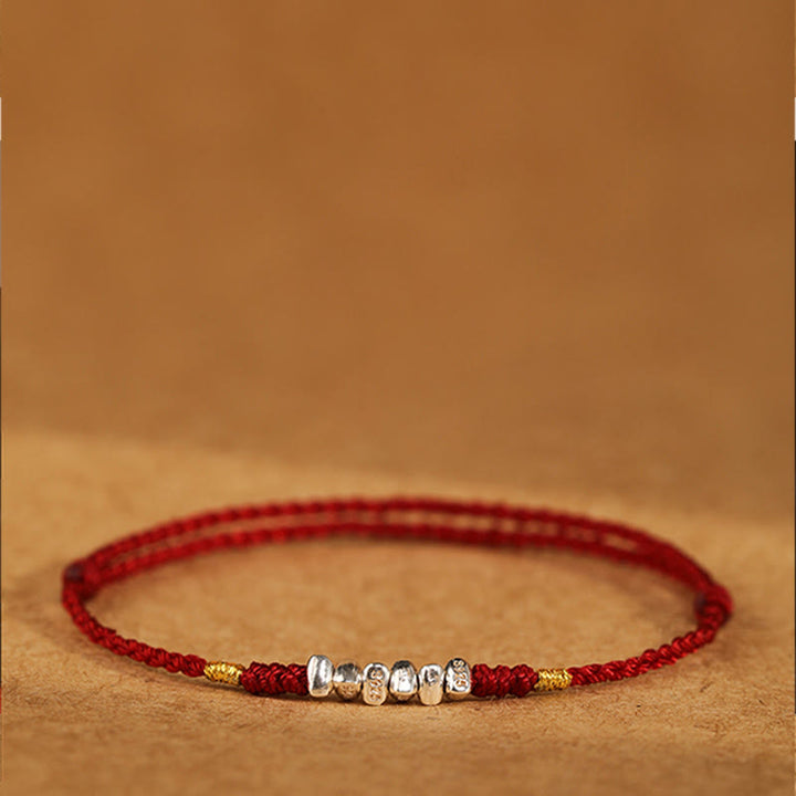 Buddha Stones925スターリングシルバー ストリング プロテクション 幸運 超薄型 編み込みブレスレット アンクレット - image 3