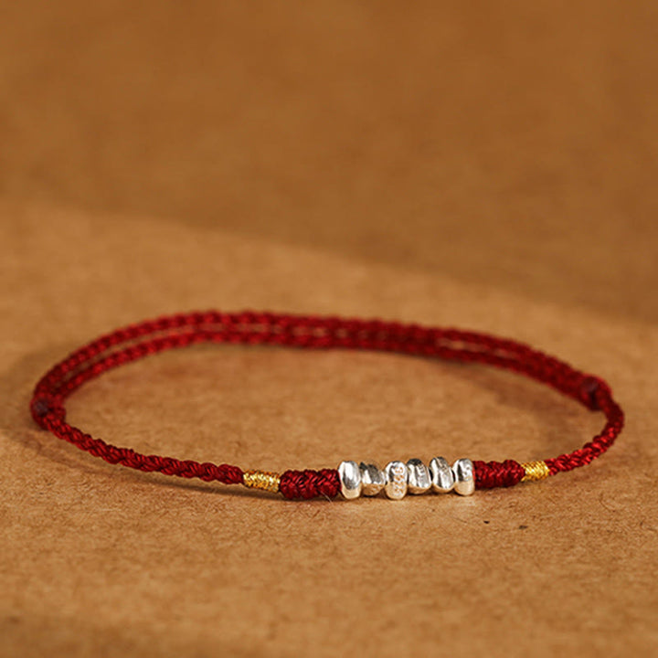 Buddha Stones925スターリングシルバー ストリング プロテクション 幸運 超薄型 編み込みブレスレット アンクレット - image 2