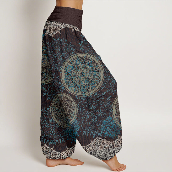 Buddha Stonesコットンマンダラ柄リーフレディース伸縮性ウエストハーレムパンツ - image 1