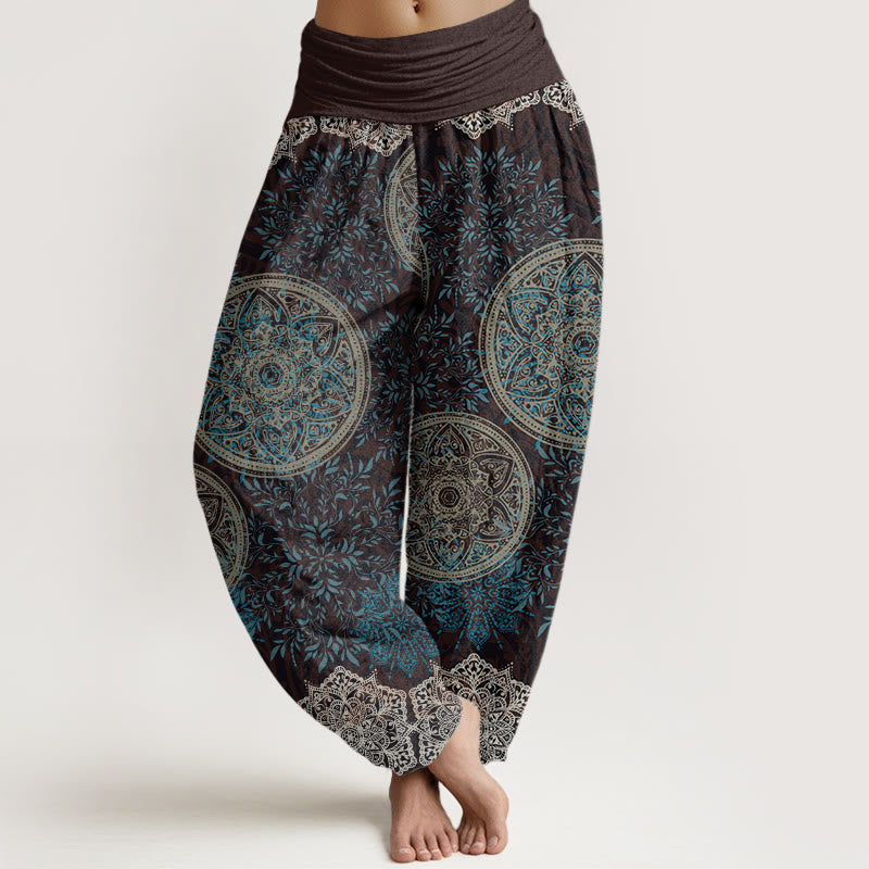 Buddha Stonesコットンマンダラ柄リーフレディース伸縮性ウエストハーレムパンツ - 茶色 - US22、 UK/AU26、 EU54 (6XL) - image 0
