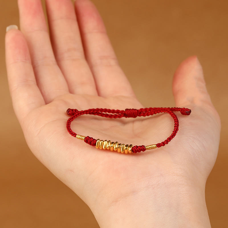 Buddha Stones999金小粒 紐 守護 幸運 極薄 編み込み ブレスレット - image 7