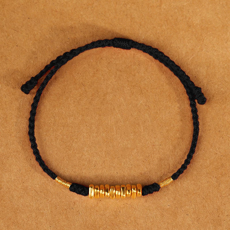 Buddha Stones999金小粒 紐 守護 幸運 極薄 編み込み ブレスレット - ブラックロープ（手首周り14～18cm） - image 13