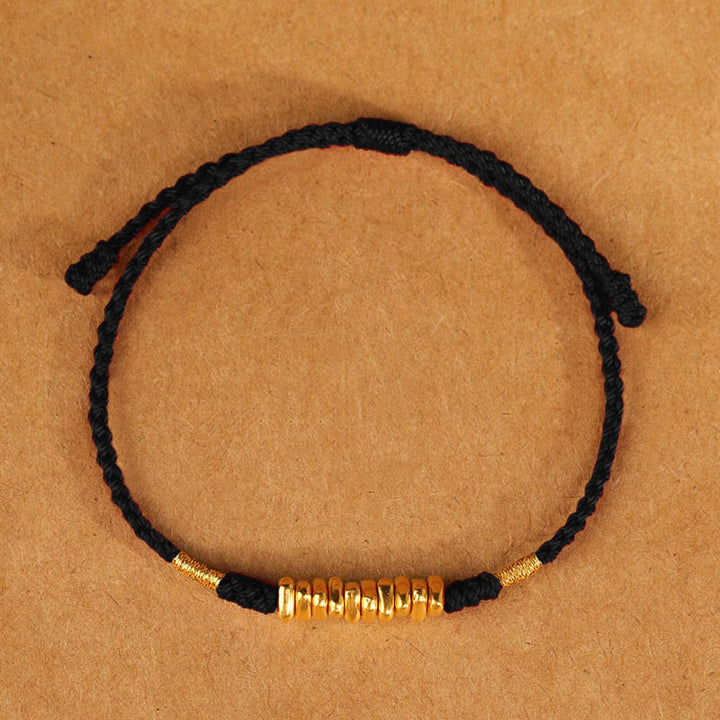 Buddha Stones999金小粒 紐 守護 幸運 極薄 編み込み ブレスレット - ブラックロープ（手首周り14～18cm） - image 13