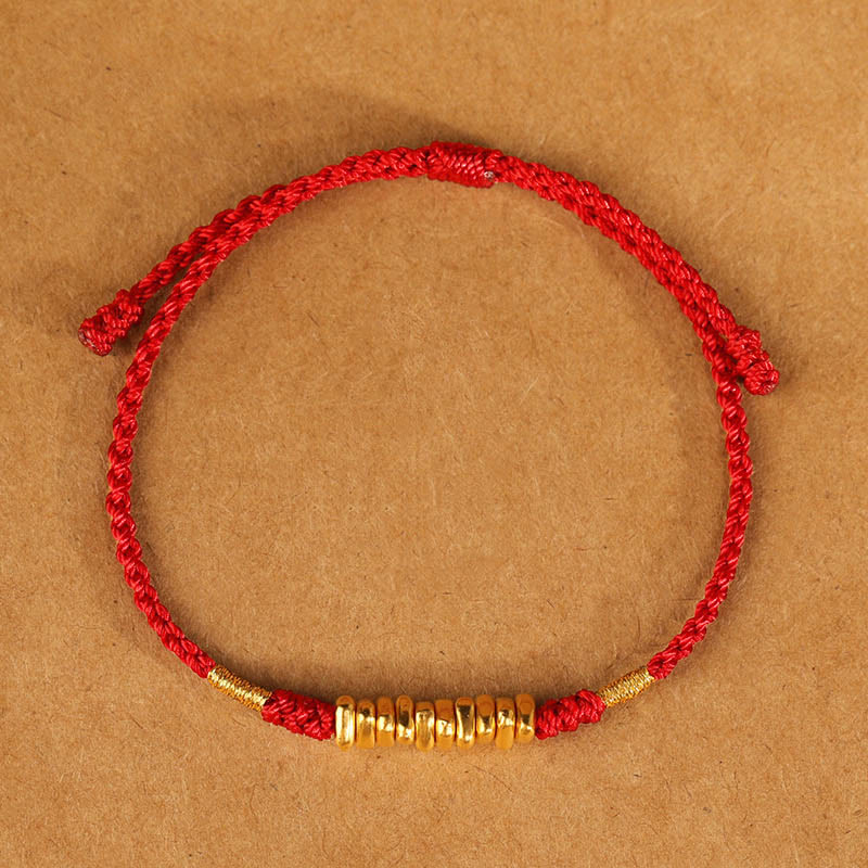 Buddha Stones999金小粒 紐 守護 幸運 極薄 編み込み ブレスレット - 赤いロープ（手首周り14～18cm） - image 11
