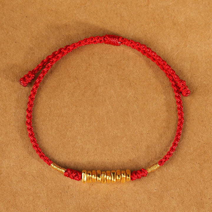 Buddha Stones999金小粒 紐 守護 幸運 極薄 編み込み ブレスレット - 赤いロープ（手首周り14～18cm） - image 11
