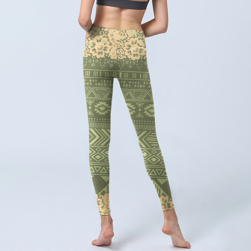 Buddha Stonesと花、幾何学模様のジムレギンス、レディースヨガパンツ - image 7