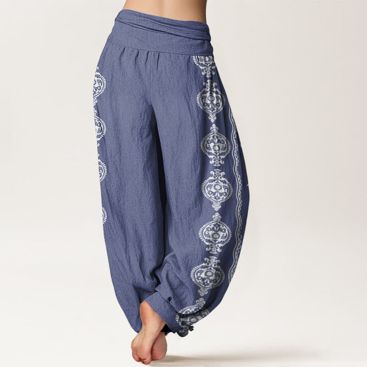 Buddha Stonesコットン マンダラオーム・マニ・パドメ・フムレディース 伸縮性ウエスト ハーレムパンツ - image 2