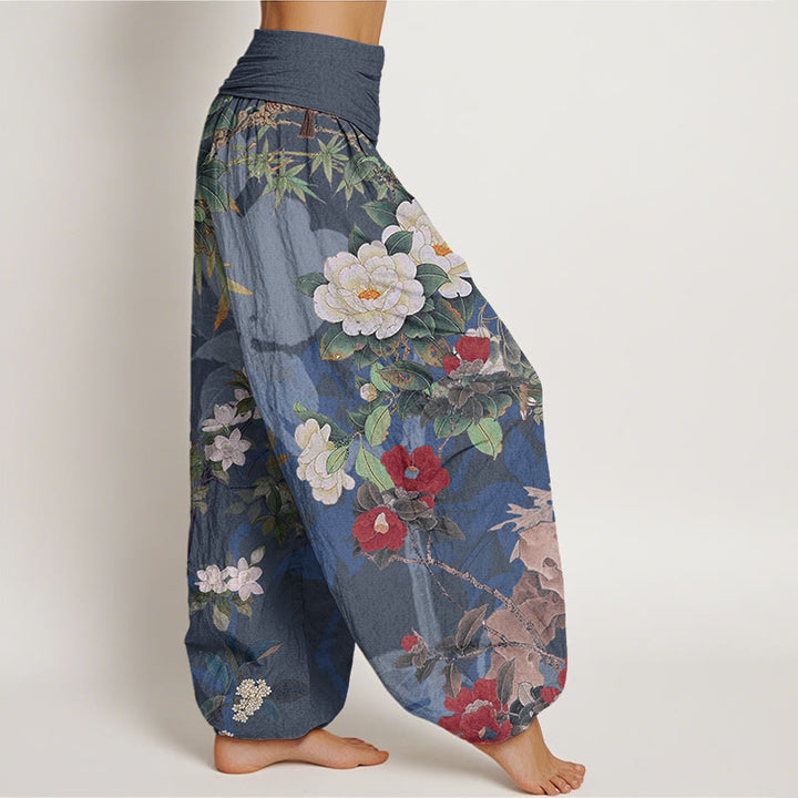 Buddha Stonesコットンカジュアル牡丹花葉マグパイレディース伸縮性ウエストハーレムパンツ - image 8
