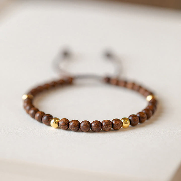 Buddha Stones4mm 極薄 白檀 14K 金メッキ 銅ビーズ 保護ブレスレット