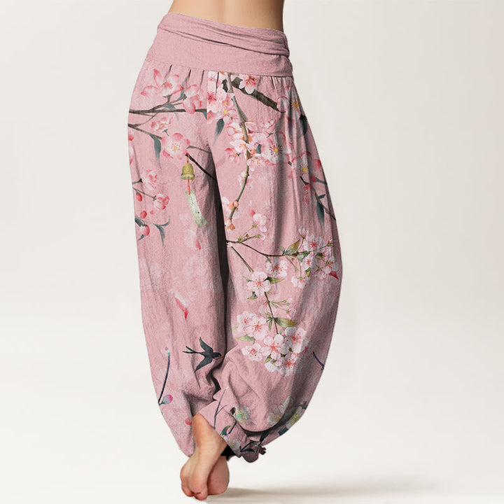 Buddha Stones、桃の花、フライング・ガチョウ柄、レディース、伸縮性ウエスト、ハーレムパンツ - image 7