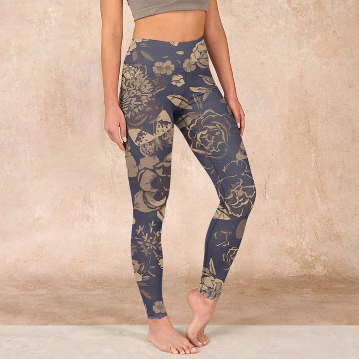 Buddha Stones、牡丹、花、葉、花柄プリント、ジムフィットネスレギンス、レディースヨガパンツ - image 0