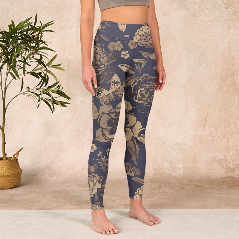 Buddha Stones、牡丹、花、葉、花柄プリント、ジムフィットネスレギンス、レディースヨガパンツ - image 3