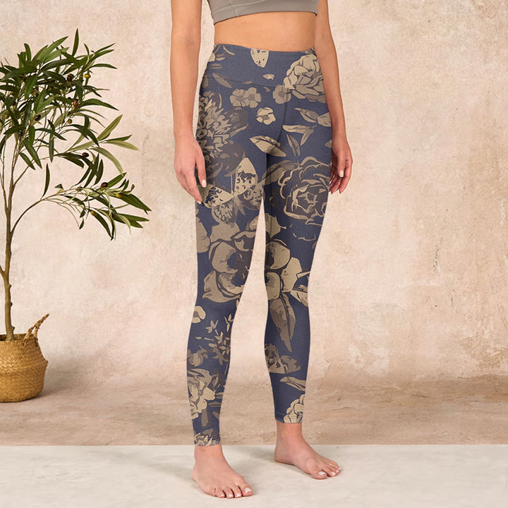 Buddha Stones、牡丹、花、葉、花柄プリント、ジムフィットネスレギンス、レディースヨガパンツ - image 3