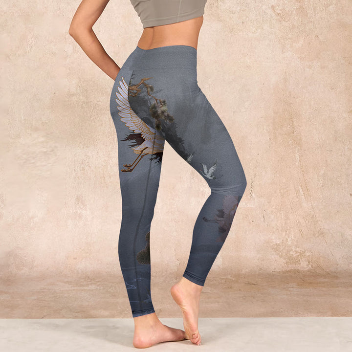 Buddha Stonesと縁起の良い白鶴の松の木のプリントジムレギンスレディースヨガパンツ - image 2