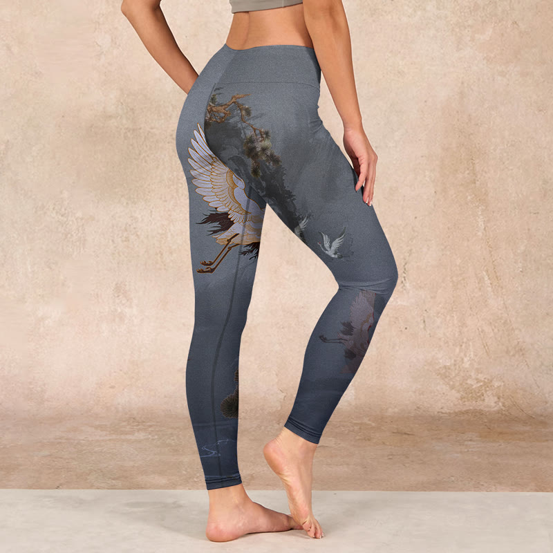 Buddha Stonesと縁起の良い白鶴の松の木のプリントジムレギンスレディースヨガパンツ - image 15